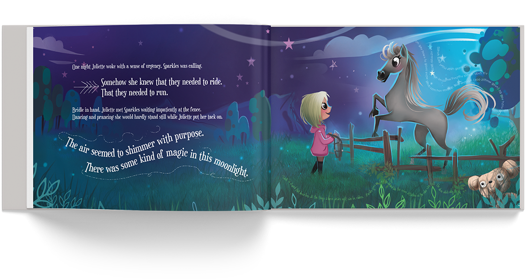 An open page spread from My Secret Unicorn, hand-illustrated