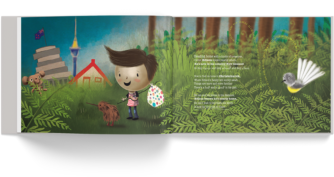 An open page spread from My Way Home, hand-illustrated